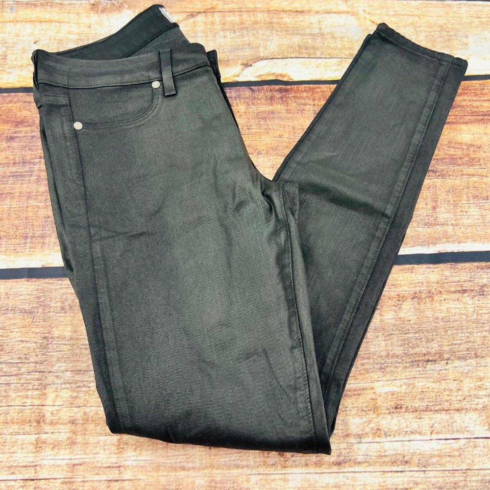 Paige Women Verdugo Ultra Skinny Jeans Black Silk Wax Coating Size 29 Mid Rise